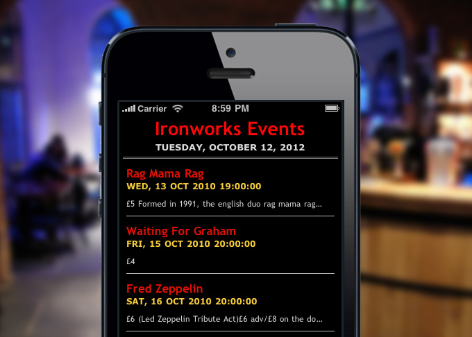 Picture showing The Ironworks Web App on a phone