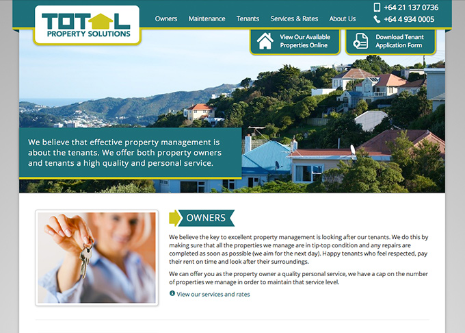 Picture showing the Total Property Solutions website