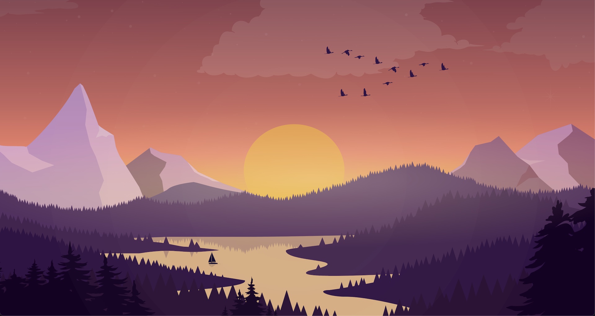 A preview of the lake illustration set to evening time